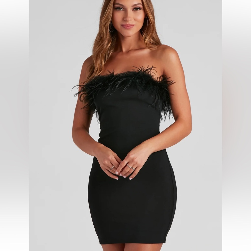 Windsor Good Girl Gone Glam Feather Mini Dress- Large